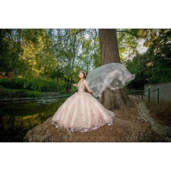 Pink Quinceanera Dress Cape Sleeve 2024 Ball Gown Princess Dresses Sweetheart Neck Sweet 15 Gowns 3D Flowers Wear Pageant