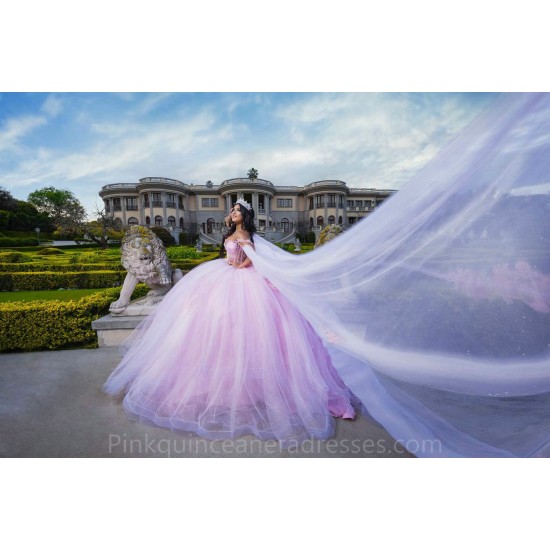 Cape Sleeve Pink Quinceanera Dress Sweet 15 Gowns Sheer Bodice Wear Pageant Sweetheart Neck 2024 Ball Gown Princess Dresses