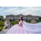 Cape Sleeve Pink Quinceanera Dress Sweet 15 Gowns Sheer Bodice Wear Pageant Sweetheart Neck 2024 Ball Gown Princess Dresses