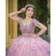 3D Flowers Pink Quinceanera Dress Long Sleeve Wear Pageant 2024 Ball Gown Princess Dresses Sweetheart Sweet 15 Gowns