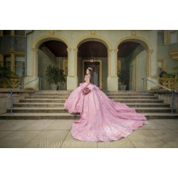 3D Flowers Pink Quinceanera Dress Long Sleeve Wear Pageant 2024 Ball Gown Princess Dresses Sweetheart Sweet 15 Gowns