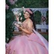 Off Shoulder Pink Quinceanera Dress Sweet 15 Gowns Lace Appliques Wear Pageant Sweetheart Neck 2024 Ball Gown Princess Dresses With Bow