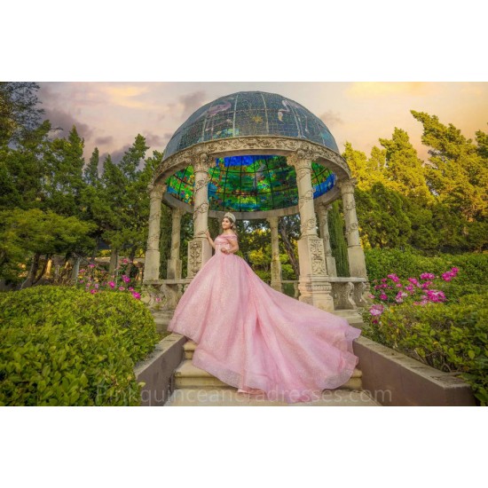 Sweetheart Pink Quinceanera Dress Sweet 15 Gowns Off Shoulder Wear Pageant Sequin 2024 Ball Gown Princess Dresses