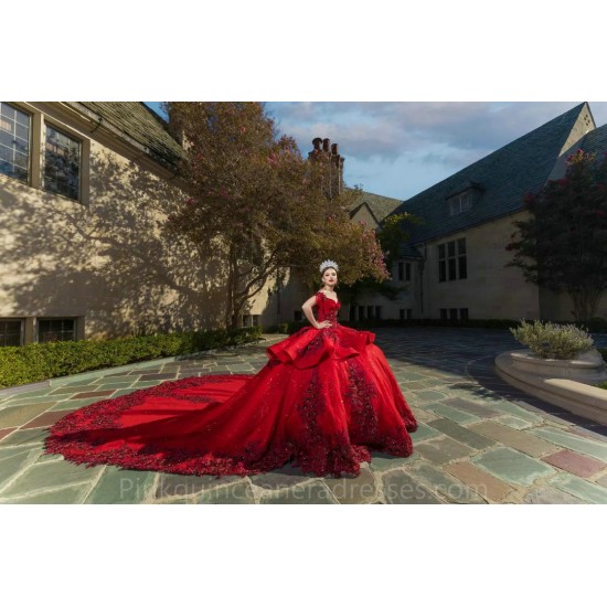 Lace Appliques Red Quince Dress Off Shoulder 2024 Instagram Ball Gown Birthday Party Dresses Sweetheart Neck Sweet 15 Gowns With Bow