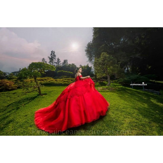 Sleeveless Red Quince Dress Off Shoulder Birthday Party Dresses Vestidos De 15 Anos Lace Appliques 2024 Instagram Gowns