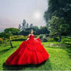 Sleeveless Red Quince Dress Off Shoulder Birthday Party Dresses Vestidos De 15 Anos Lace Appliques 2024 Instagram Gowns