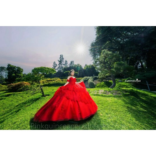 Sleeveless Red Quince Dress Off Shoulder Birthday Party Dresses Vestidos De 15 Anos Lace Appliques 2024 Instagram Gowns