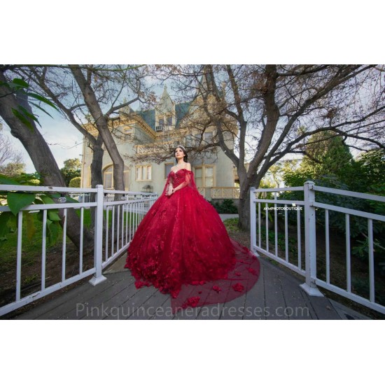 Red Quince Dress Sweetheart Neck Sequin Birthday Party Dresses Cape Sleeve Vestidos De 15 Anos Lace Appliques 2024 Instagram Gowns