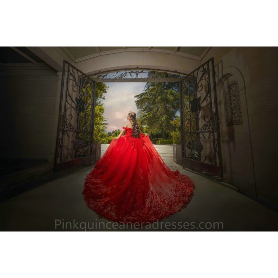 Off Shoulder Red Quinceanera Dress Sweet 15 Gowns Lace Appliques Wear Pageant Sweetheart Neck 2024 Ball Gown Princess Dresses