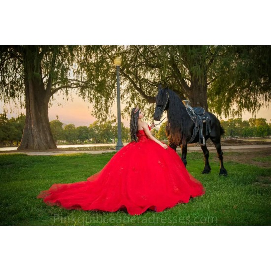 Sleeveless Red Quinceanera Dress 2024 Ball Gown Princess Dresses Sweetheart Neck Sweet 15 Gowns Lace Appliques Wear Pageant