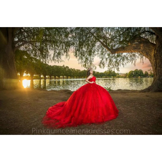 Sleeveless Red Quinceanera Dress 2024 Ball Gown Princess Dresses Sweetheart Neck Sweet 15 Gowns Lace Appliques Wear Pageant