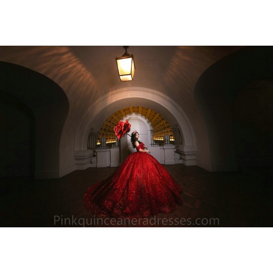 Sleeveless Red Quinceanera Dress Sweet 15 Gowns Lace Appliques Wear Pageant V Neck 2024 Ball Gown Princess Dresses