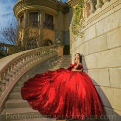 Sweetheart Neck Red Quinceanera Dress Sweet 15 Gowns Off Shoulder Wear Pageant Lace Appliques 2024 Ball Gown Princess Dresses