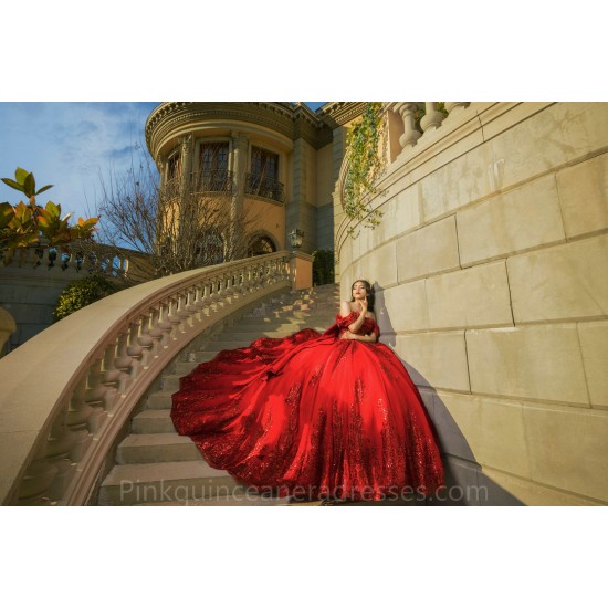 Sweetheart Neck Red Quinceanera Dress Sweet 15 Gowns Off Shoulder Wear Pageant Lace Appliques 2024 Ball Gown Princess Dresses