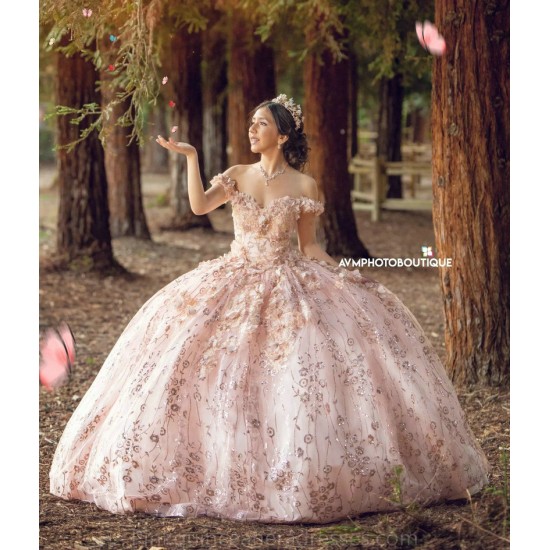 Sweetheart Neck Rose Gold Quince Dress 2024 Instagram Gowns Lace Appliques Birthday Party Dresses Off Shoulder Vestidos De 15 Anos