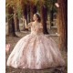 Sweetheart Neck Rose Gold Quince Dress 2024 Instagram Gowns Lace Appliques Birthday Party Dresses Off Shoulder Vestidos De 15 Anos