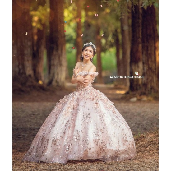 Sweetheart Neck Rose Gold Quince Dress 2024 Instagram Gowns Lace Appliques Birthday Party Dresses Off Shoulder Vestidos De 15 Anos