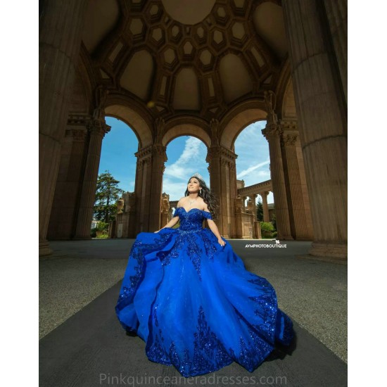 Royal Blue Quince Dress Sweetheart Neck 2024 Instagram Gowns Lace Appliques Birthday Party Dresses Off Shoulder Vestidos De 15 Anos