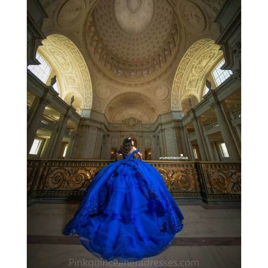 Royal Blue Quince Dress Sweetheart Neck 2024 Instagram Gowns Lace Appliques Birthday Party Dresses Off Shoulder Vestidos De 15 Anos