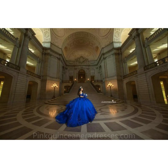 Royal Blue Quince Dress Sweetheart Neck 2024 Instagram Gowns Lace Appliques Birthday Party Dresses Off Shoulder Vestidos De 15 Anos