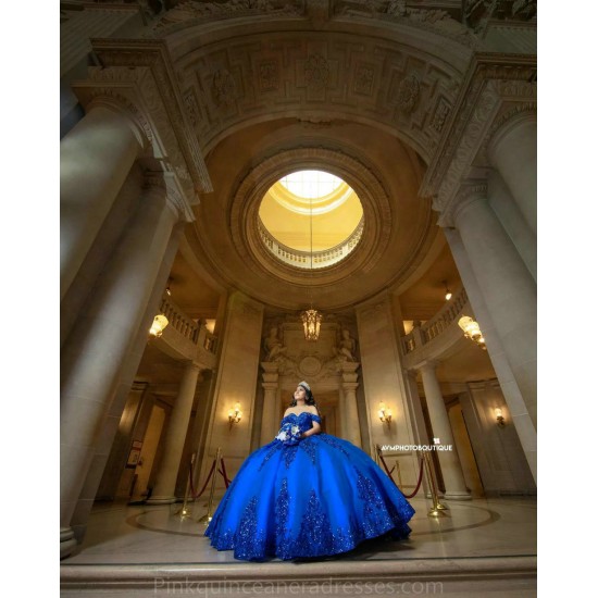 Royal Blue Quince Dress Sweetheart Neck 2024 Instagram Gowns Lace Appliques Birthday Party Dresses Off Shoulder Vestidos De 15 Anos