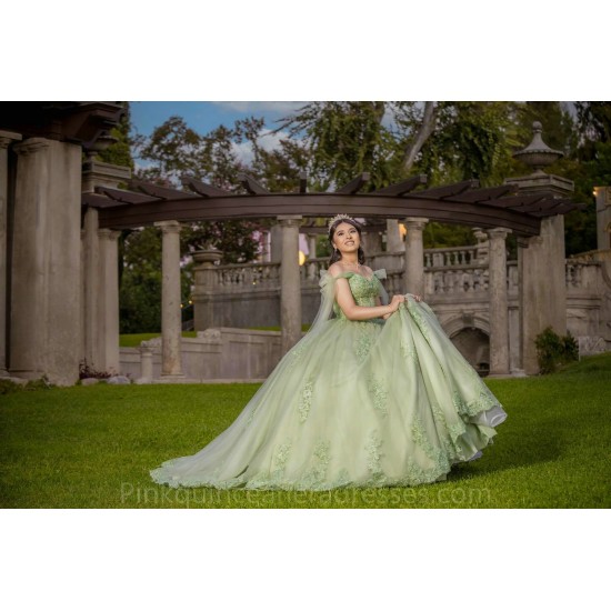 Sweetheart Neck Sage Green Quinceanera Dress Sweet 15 Gowns Wear Pageant Lace Appliques 2024 Ball Gown Princess Dresses With Cape Sleeve