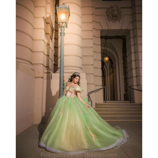 Off Shoulder Sage Gren Quinceanera Dress Sweet 15 Gowns Lace Appliques Wear Pageant Sweetheart Neck 2024 Ball Gown Princess Dresses