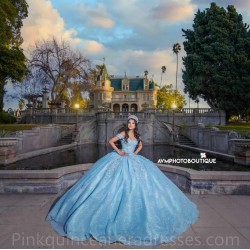 2024 Instagram Gowns Sky Blue Quince Dress Sweetheart Neck Lace Appliques Birthday Party Dresses Off Shoulder Vestidos De 15 Anos