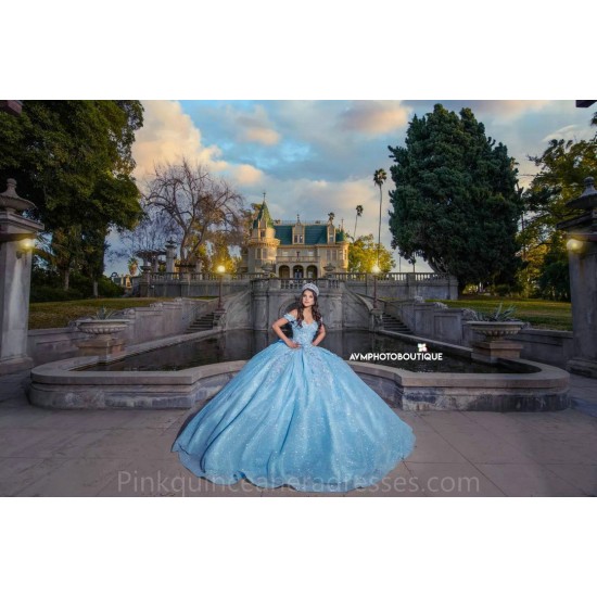 2024 Instagram Gowns Sky Blue Quince Dress Sweetheart Neck Lace Appliques Birthday Party Dresses Off Shoulder Vestidos De 15 Anos