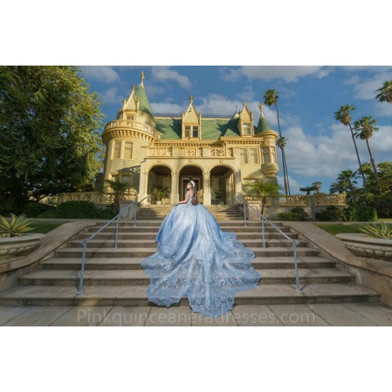 Cape Sleeve Sky Blue Quinceanera Dress 2024 Ball Gown Princess Dresses Sweetheart Neck Sweet 15 Gowns Lace Appliques Wear Pageant