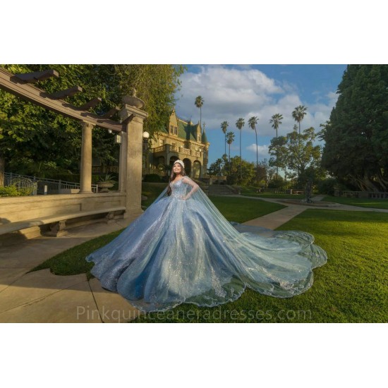 Cape Sleeve Sky Blue Quinceanera Dress 2024 Ball Gown Princess Dresses Sweetheart Neck Sweet 15 Gowns Lace Appliques Wear Pageant