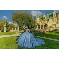 Cape Sleeve Sky Blue Quinceanera Dress 2024 Ball Gown Princess Dresses Sweetheart Neck Sweet 15 Gowns Lace Appliques Wear Pageant