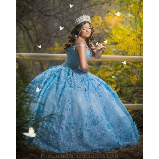 Cape Sleeve Sky Blue Quinceanera Dress Wear Pageant 3D Flowers 2024 Ball Gown Princess Dresses Sweetheart Sweet 15 Gowns