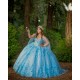 Cape Sleeve Sky Blue Quinceanera Dress Wear Pageant 3D Flowers 2024 Ball Gown Princess Dresses Sweetheart Sweet 15 Gowns