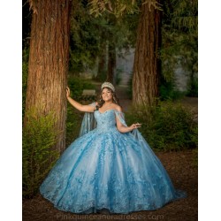 Cape Sleeve Sky Blue Quinceanera Dress Wear Pageant 3D Flowers 2024 Ball Gown Princess Dresses Sweetheart Sweet 15 Gowns