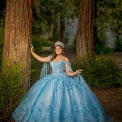 Cape Sleeve Sky Blue Quinceanera Dress Wear Pageant 3D Flowers 2024 Ball Gown Princess Dresses Sweetheart Sweet 15 Gowns