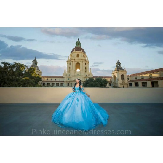 Detachable Sky Blue Quinceanera Dress 2024 Ball Gown Princess Dresses Off Shoulder Wear Pageant Sweetheart Neck Sweet 15 Gowns