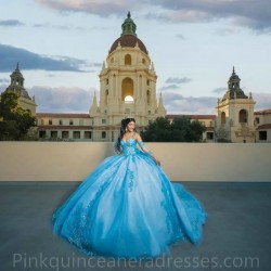 Detachable Sky Blue Quinceanera Dress 2024 Ball Gown Princess Dresses Off Shoulder Wear Pageant Sweetheart Neck Sweet 15 Gowns