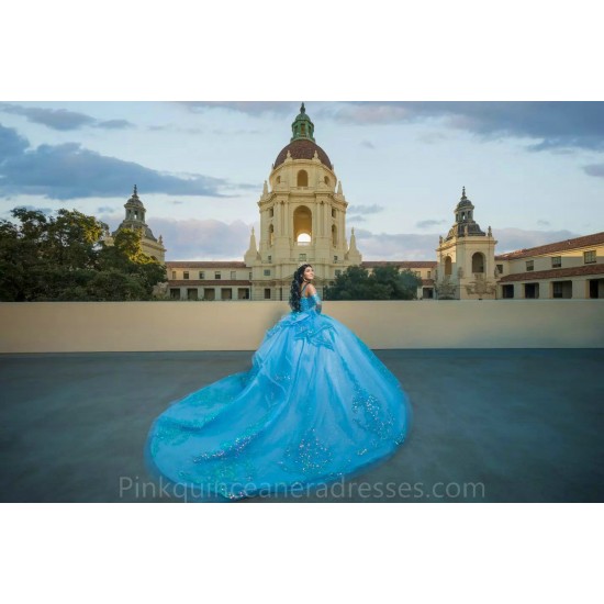 Detachable Sky Blue Quinceanera Dress 2024 Ball Gown Princess Dresses Off Shoulder Wear Pageant Sweetheart Neck Sweet 15 Gowns