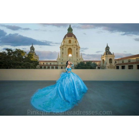 Detachable Sky Blue Quinceanera Dress 2024 Ball Gown Princess Dresses Off Shoulder Wear Pageant Sweetheart Neck Sweet 15 Gowns