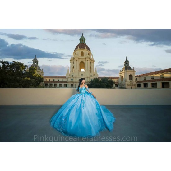 Detachable Sky Blue Quinceanera Dress 2024 Ball Gown Princess Dresses Off Shoulder Wear Pageant Sweetheart Neck Sweet 15 Gowns