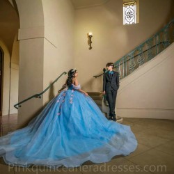 Off Shoulder Sky Blue Quinceanera Dress Wear Pageant 3D Flowers 2024 Ball Gown Princess Dresses Sweetheart Sweet 15 Gowns