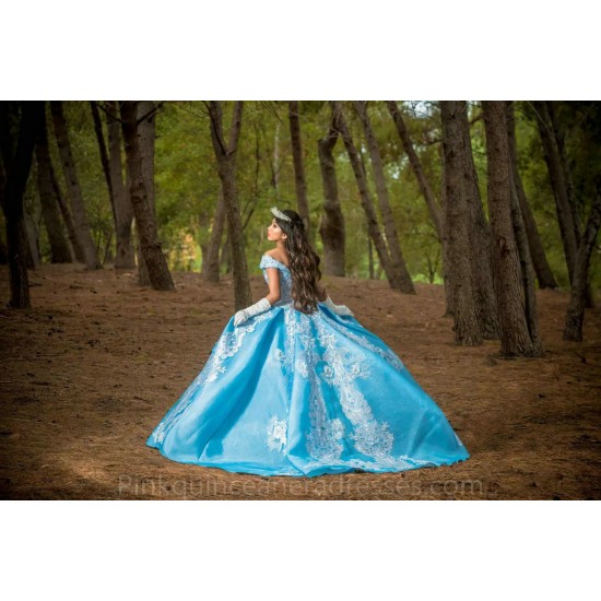 Off Shoulder Sky Blue Quinceanera Dress Wear Pageant V Neck Sweet 15 Gowns Lace Appliques 2024 Ball Gown Princess Dresses