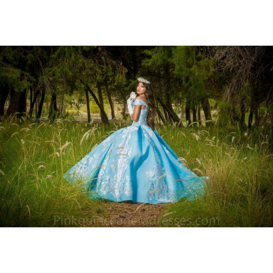 Off Shoulder Sky Blue Quinceanera Dress Wear Pageant V Neck Sweet 15 Gowns Lace Appliques 2024 Ball Gown Princess Dresses