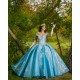 Off Shoulder Sky Blue Quinceanera Dress Wear Pageant V Neck Sweet 15 Gowns Lace Appliques 2024 Ball Gown Princess Dresses