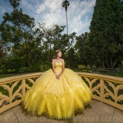 2024 Ball Gown Princess Dresses Yellow Quinceanera Dress Off Shoulder  Lace Appliques Wear Pageant Sweetheart Neck Sweet 15 Gowns