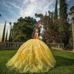 2024 Ball Gown Princess Dresses Yellow Quinceanera Dress Off Shoulder  Lace Appliques Wear Pageant Sweetheart Neck Sweet 15 Gowns