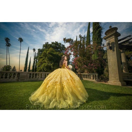 2024 Ball Gown Princess Dresses Yellow Quinceanera Dress Off Shoulder  Lace Appliques Wear Pageant Sweetheart Neck Sweet 15 Gowns