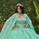 Sleeveless Aqua Quince Dress Instagram Gowns Lace Appliques Wear Pageant Sweetheart Neck Vestidos De 15 Anos With Cape