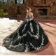 Off Shoulder Gold On Black Quince Dress Instagram Gowns Lace Appliques Wear Pageant Sweetheart Neck Vestidos De 15 Anos